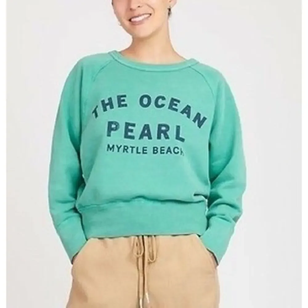 J.Crew L Large Sweatshirt Ocean Pearl Myrtle Beach Green Crop Pullover Cotton‎